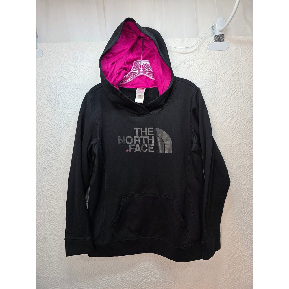 The North Face Hoodie Womens L Black Pink Good Pullover Logo Activewear Pocket